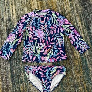 Lilly Pulitzer Oyster Bay UPF Rashguard Bathing Suit Girls Sz 10 Pink Navy